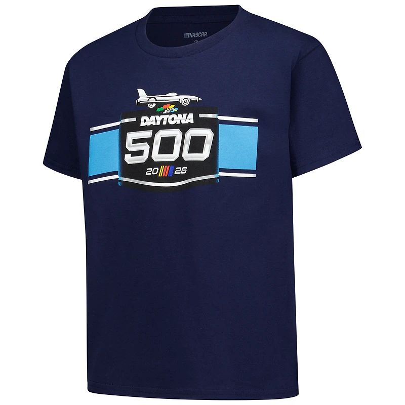 T-shirt à carreaux bleu marine pour jeunes, motif Daytona International Speedway 2026, logo 500