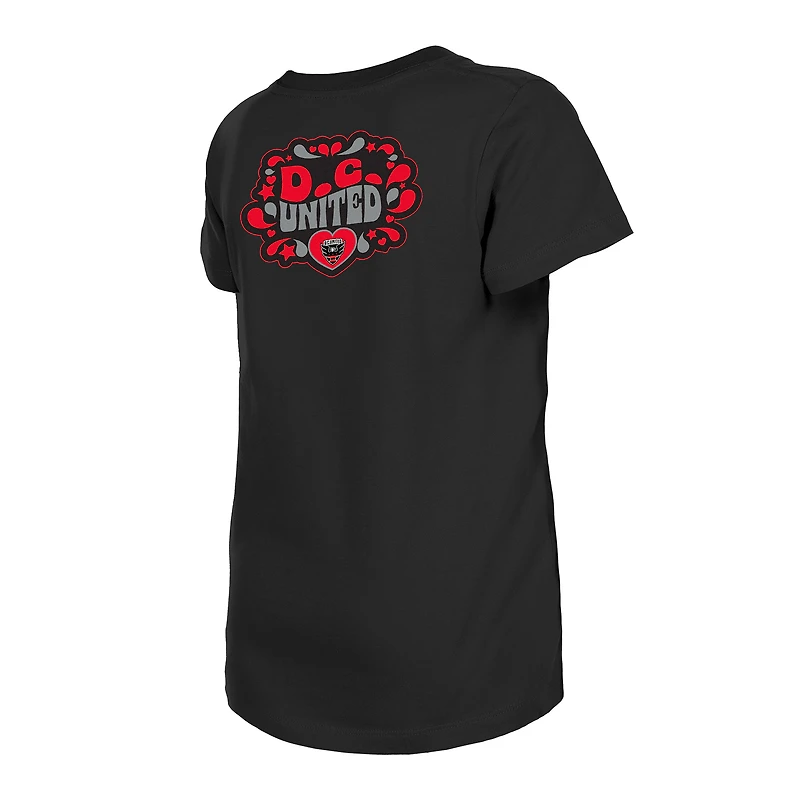 Girls Youth New Era Black D.C. United Bubble Heart T-Shirt