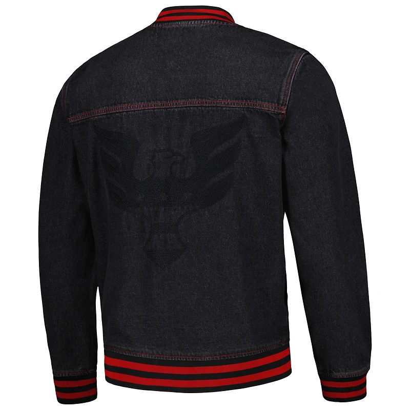 Blouson aviateur boutonné en denim D.C. United noir The Wild Collective pour homme