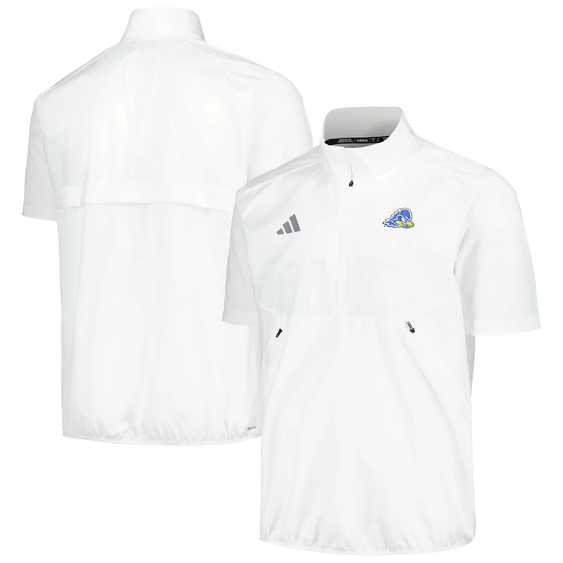 Men's adidas White Delaware Fightin' Blue Hens Sideline AEROREADY Raglan Short Sleeve Quarter-Zip Jacket