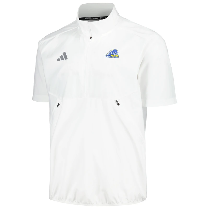 Men's adidas White Delaware Fightin' Blue Hens Sideline AEROREADY Raglan Short Sleeve Quarter-Zip Jacket