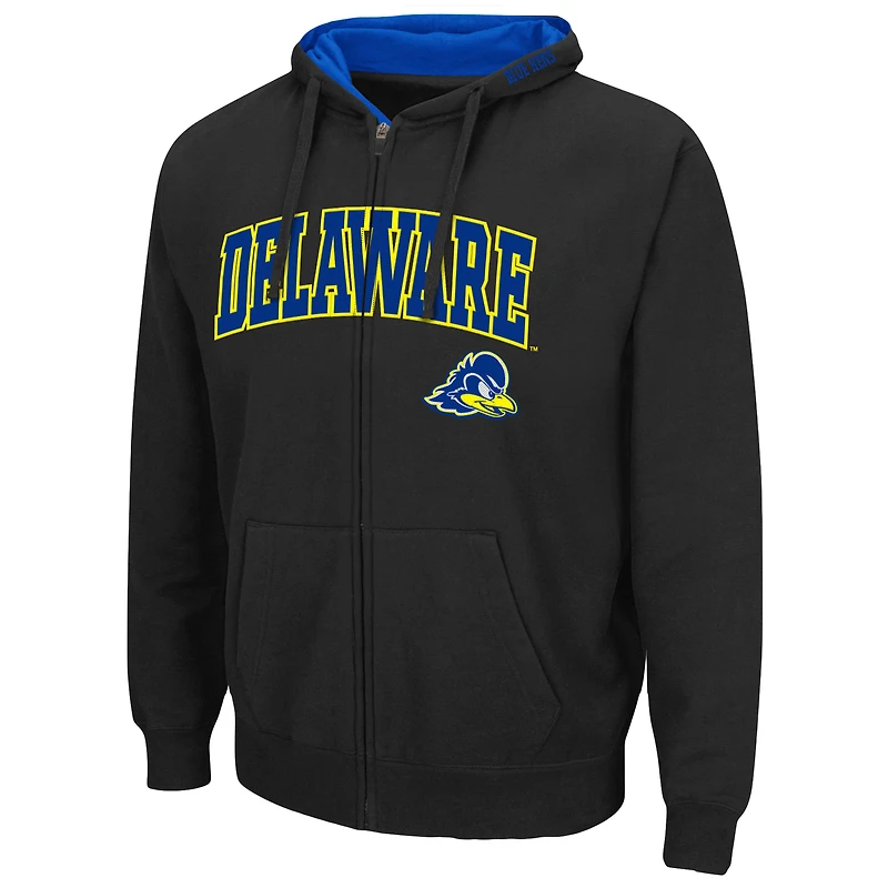 Sweat à capuche entièrement zippé Colosseum Black Delaware Fightin' Blue Hens Arch & Logo 3.0 pour homme