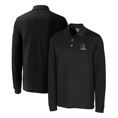 Men's Cutter & Buck Black Delaware Fightin' Blue Hens Advantage Tri-Blend Pique Long Sleeve Polo