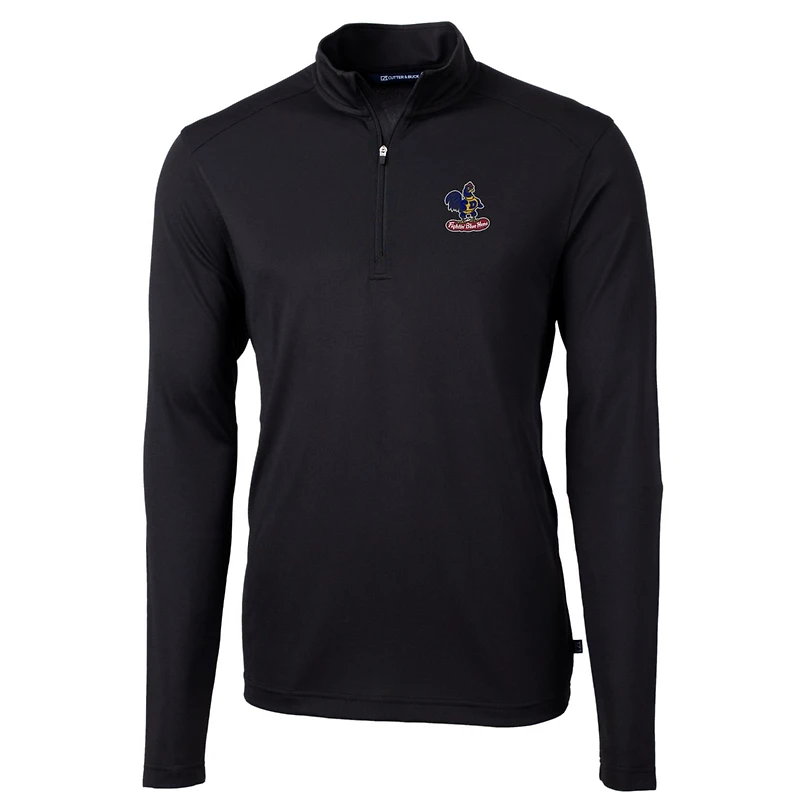 Men's Cutter & Buck Black Delaware Fightin' Blue Hens Team Big Tall Virtue Eco Pique Recycled Quarter-Zip Pullover Top