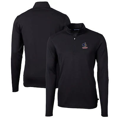 Men's Cutter & Buck Black Delaware Fightin' Blue Hens Team Big Tall Virtue Eco Pique Recycled Quarter-Zip Pullover Top