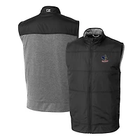 Gilet coupe-vent matelassé zippé intégral Cutter & Buck Vault Stealth Hybrid noir pour homme, modèle Delaware Fightin' Blue Hens.