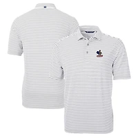 Polo recyclé à rayures écologiques et piqué pour homme, gris, Cutter & Buck, Delaware Fightin' Blue Hens, avec logo de l'équipe, taille grande
