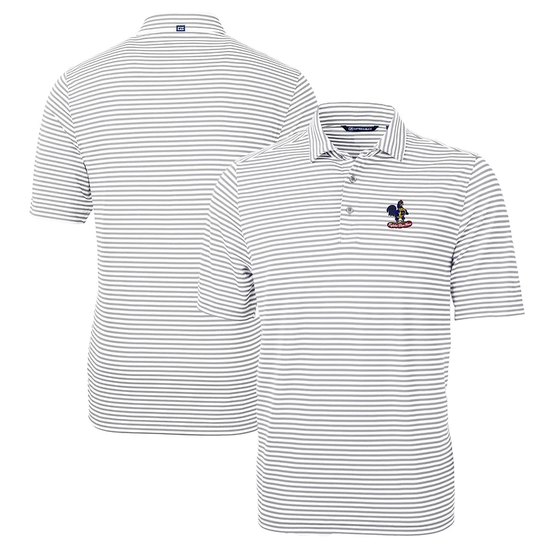 Men's Cutter & Buck Gray Delaware Fightin' Blue Hens Big Tall Team Logo Virtue Eco Pique Stripe Recycled Polo