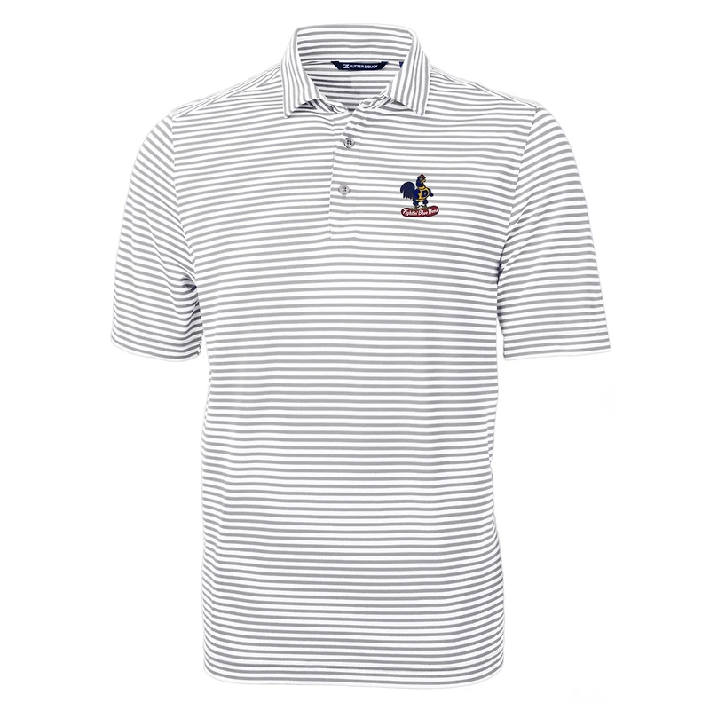 Men's Cutter & Buck Gray Delaware Fightin' Blue Hens Throwback Logo Virtue Eco Pique Stripe Recycled Polo