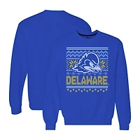 Men's  Royal Delaware Fightin' Blue Hens Holiday Fleece Crewneck Sweatshirt