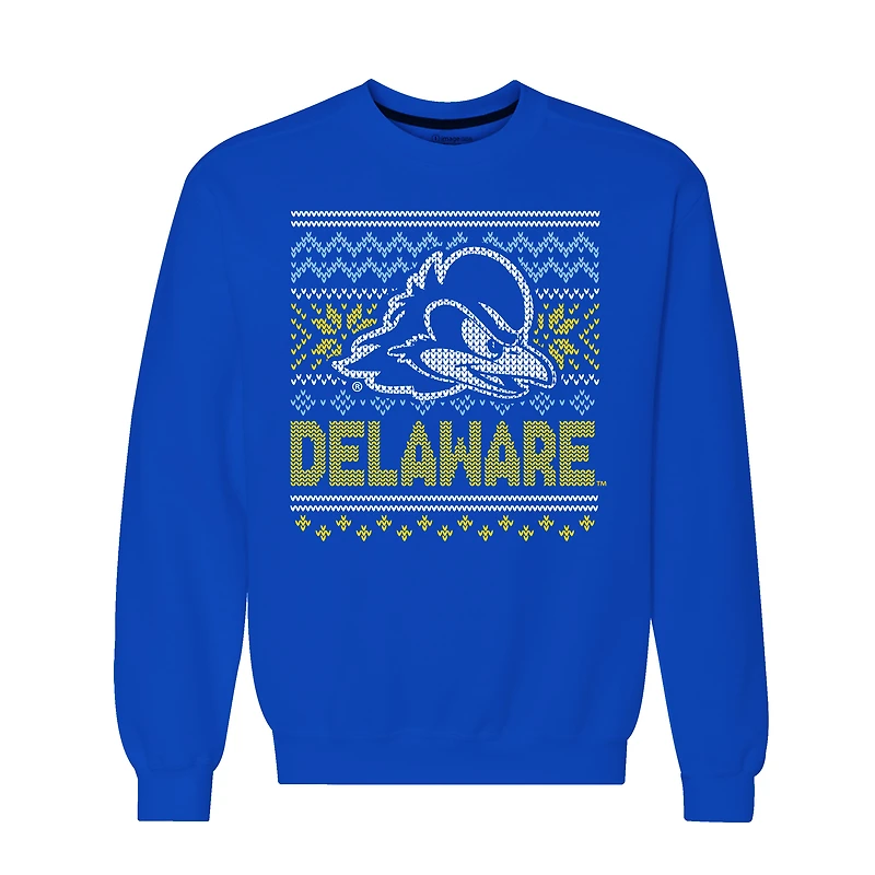 Men's  Royal Delaware Fightin' Blue Hens Holiday Fleece Crewneck Sweatshirt