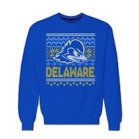 Men's  Royal Delaware Fightin' Blue Hens Holiday Fleece Crewneck Sweatshirt