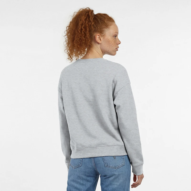 Sweat-shirt à col rond Powerblend gris chiné pour femme, modèle Champion, avec écusson académique des Delaware Fightin' Blue Hens.