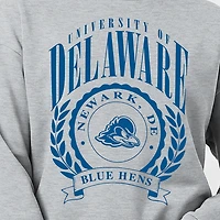 Women's Champion  Heather Gray Delaware Fightin' Blue Hens Academic Crest Powerblend Crewneck Sweatshirt