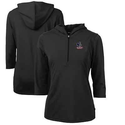 Women's Cutter & Buck Black Delaware Fightin' Blue Hens Vault Virtue Eco Pique Recycled Half-Zip Pullover Hoodie