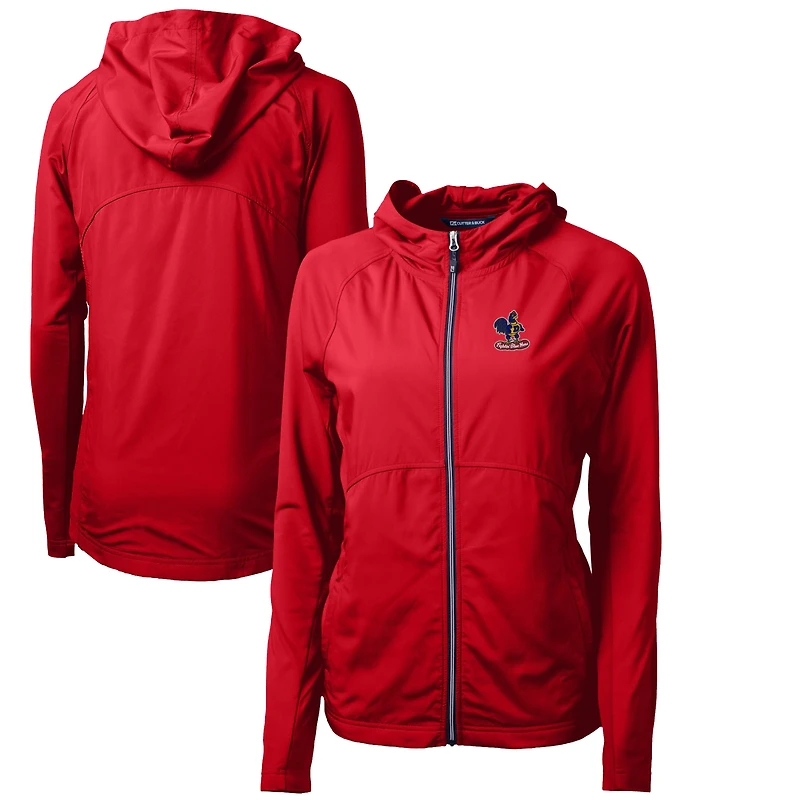 Women's Cutter & Buck Red Delaware Fightin' Blue Hens Adapt Eco Knit Hybrid Recycled Full-Zip Hoodie