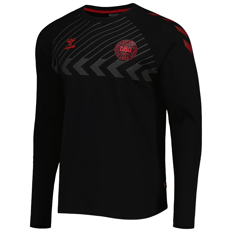 Men's Black Denmark National Team Fan Raglan Long Sleeve T-Shirt