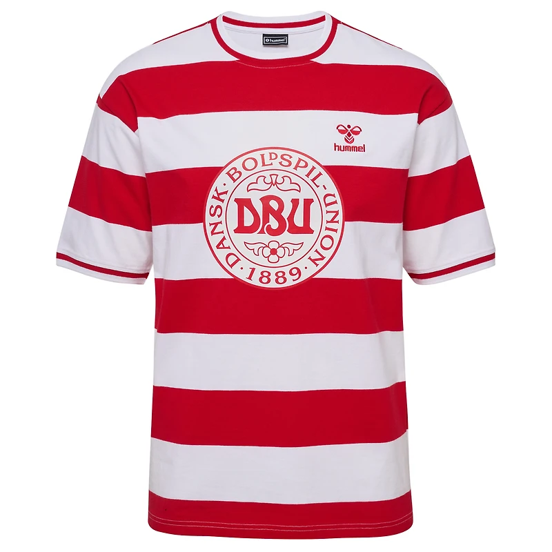 T-shirt rayé rouge de l'équipe nationale du Danemark pour hommes