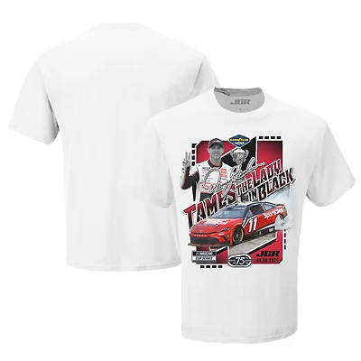 T-shirt noir à damier pour homme, Denny Hamlin, vainqueur de la course Goodyear 400 2025
