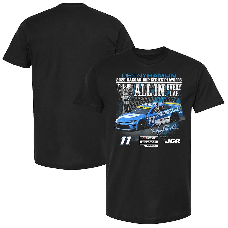 T-shirt noir à damier pour homme, motif sport, Denny Hamlin, Progressive Car Playoff