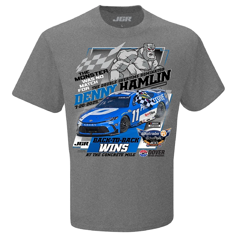 T-shirt à damier pour homme, couleur anthracite chiné, Denny Hamlin, victoire la course 400 Autotrader EchoPark Automotive 2025