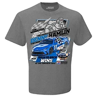 T-shirt à damier pour homme, couleur anthracite chiné, Denny Hamlin, victoire la course 400 Autotrader EchoPark Automotive 2025