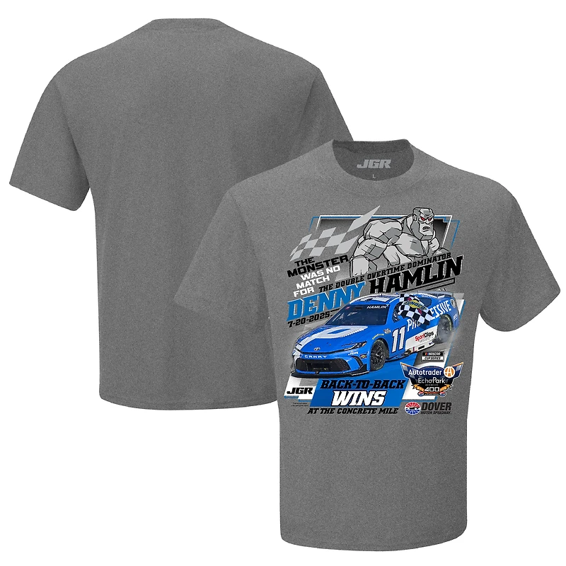 T-shirt à damier pour homme, couleur anthracite chiné, Denny Hamlin, victoire la course 400 Autotrader EchoPark Automotive 2025