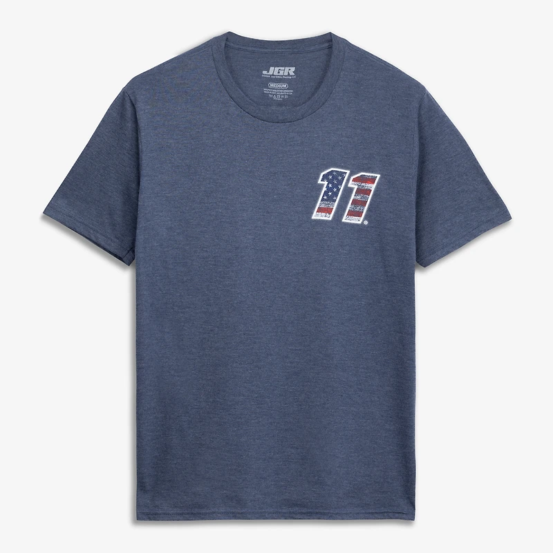 Men's Classic Ink Heather Navy Denny Hamlin #11 Patriotic Number Tri-Blend T-Shirt