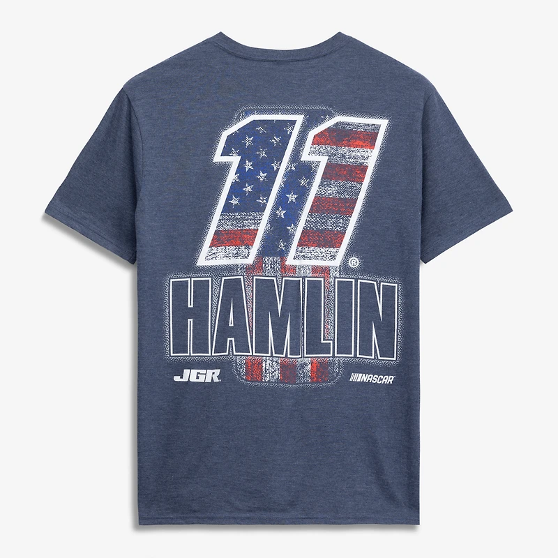 Men's Classic Ink Heather Navy Denny Hamlin #11 Patriotic Number Tri-Blend T-Shirt