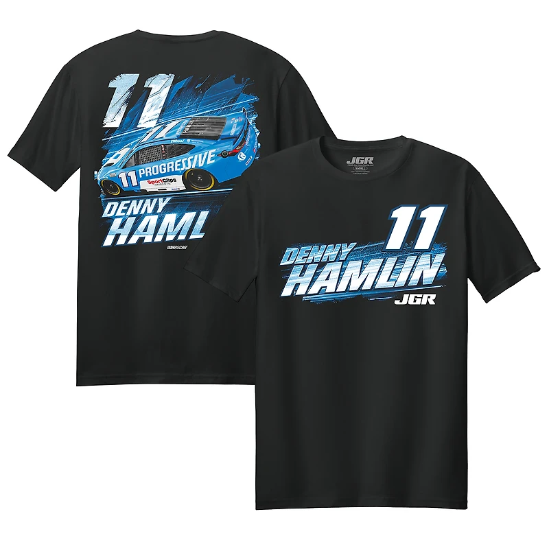 T-shirt noir pour homme de la collection Joe Gibbs Racing Team, Denny Hamlin Progressive Car