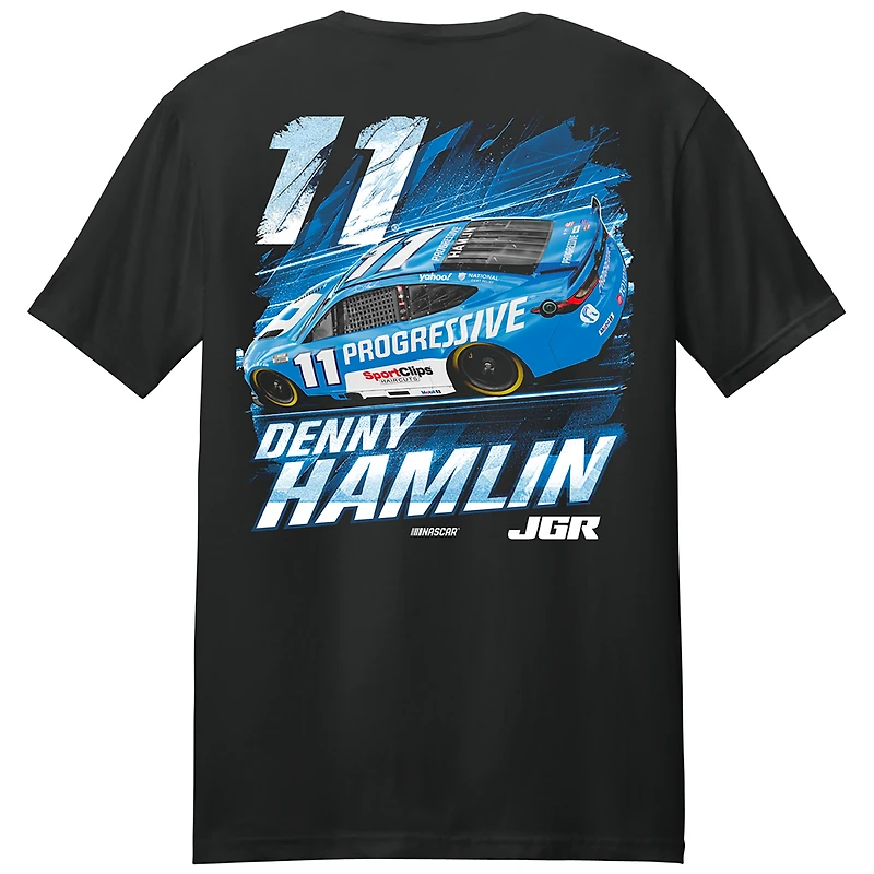 T-shirt noir pour homme de la collection Joe Gibbs Racing Team, Denny Hamlin Progressive Car