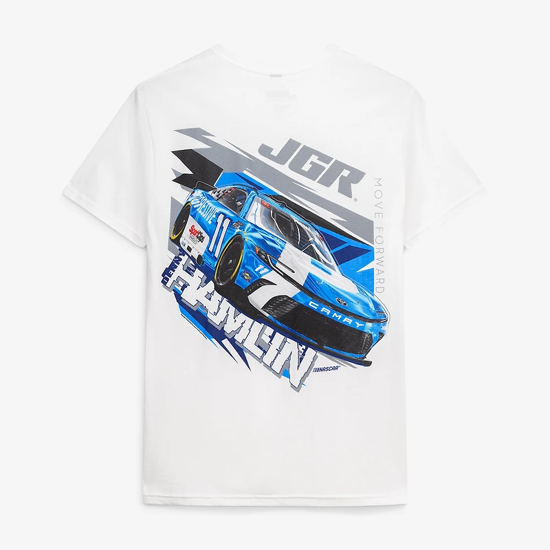 T-shirt blanc de la collection Joe Gibbs Racing Team pour homme, modèle Denny Hamlin n° 11 Progressive