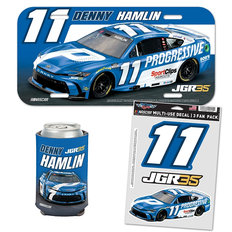 WinCraft Denny Hamlin Progressive Fan Pack with License Plate, Decal Set & Can Cooler