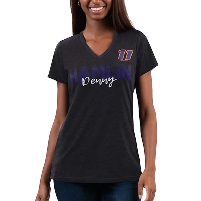 Women's G-III 4Her by Carl Banks Black Denny Hamlin Snap V-Neck T-Shirt