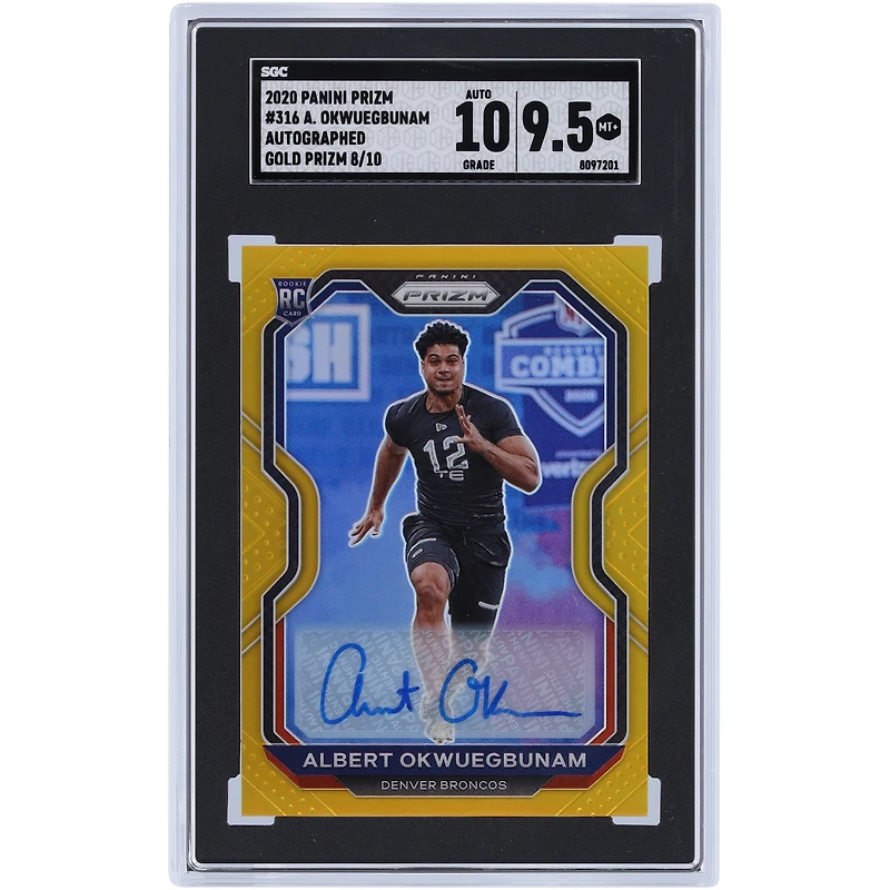 Carte de recrue authentifiée 9,5/10 Panini Prizm Gold Prizm #316 #8/10 SGC autographiée par Albert Okwuegbunam Denver Broncos 2020