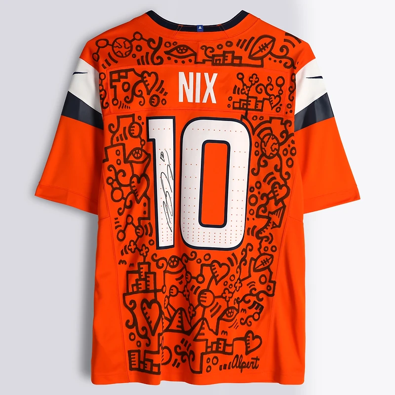 Bo Nix Denver Broncos Autographed Orange Nike Vapor F.U.S.E. Limited Jersey - Art by Alex Alpert - Limited Edition #1/1
