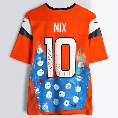 Bo Nix Denver Broncos Autographed Orange Nike Vapor F.U.S.E. Limited Jersey - Art by Cavier Coleman - Limited Edition #1/1