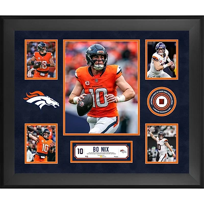 Bo Nix Denver Broncos Framed 20" x 24" 5-Photo Collage with a Piece of Game-Used Football - Limited Edition of 500