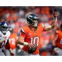 Bo Nix Denver Broncos Unsigned 2025 Week 7 Looking to Pass Downfield Photograph