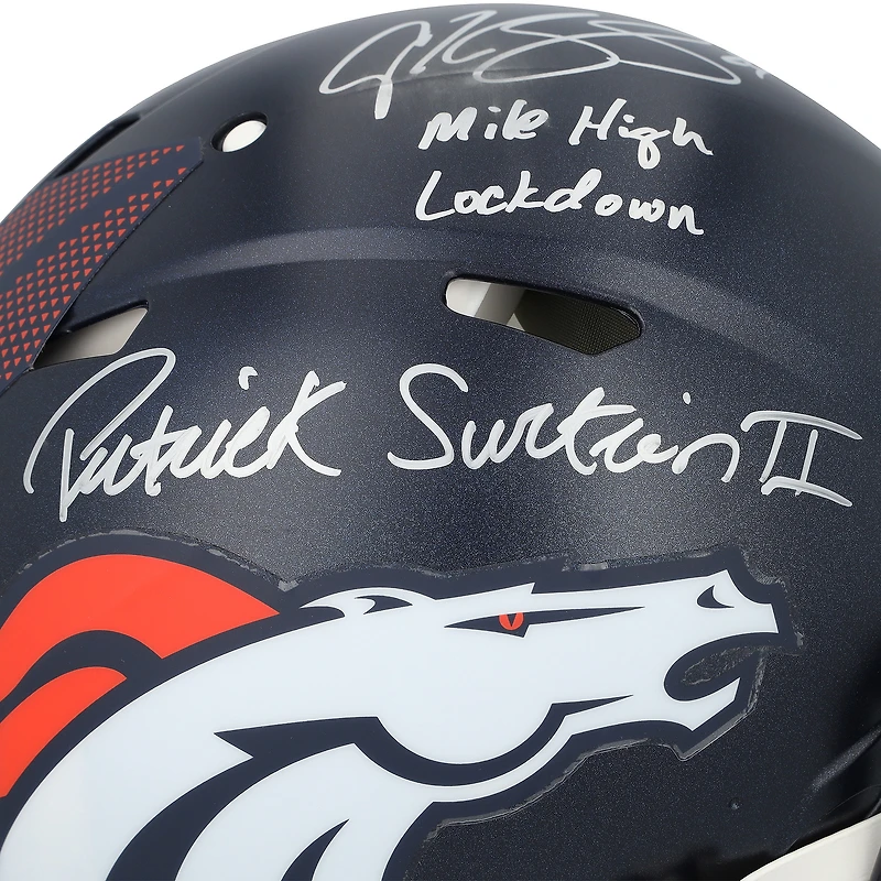 Champ Bailey & Patrick Surtain II Denver Broncos Autographed Riddell 2024 Speed Authentic Helmet with "Mile High Lockdown" Inscription - Limited Edition of 5