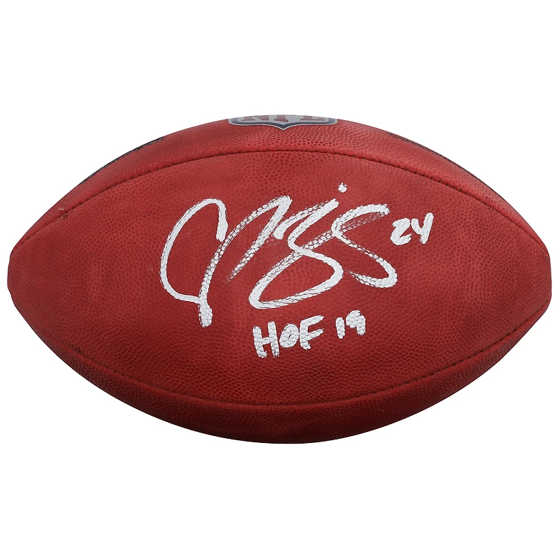 Ballon de football américain Duke en couleur, autographié par Champ Bailey des Denver Broncos, avec inscription « HOF 19 ».