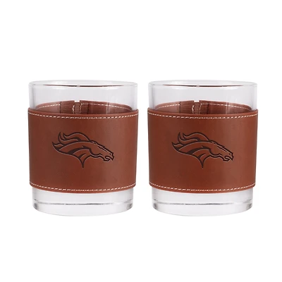 Lot de 2 verres à whisky Denver Broncos de 12 oz avec emballage en cuir
