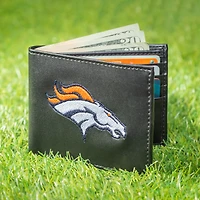 Portefeuille à deux volets brodé en cuir synthétique des Broncos de Denver