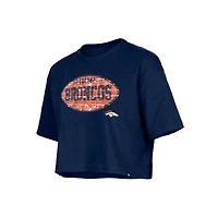 Girl's New Era Navy Denver Broncos Flip Sequin Boxy T-Shirt