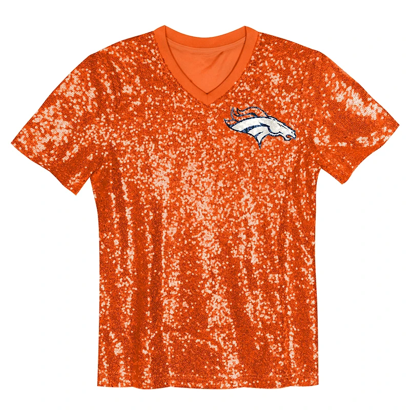 Girls Youth Orange Denver Broncos Wordmark Sequin V-Neck Top