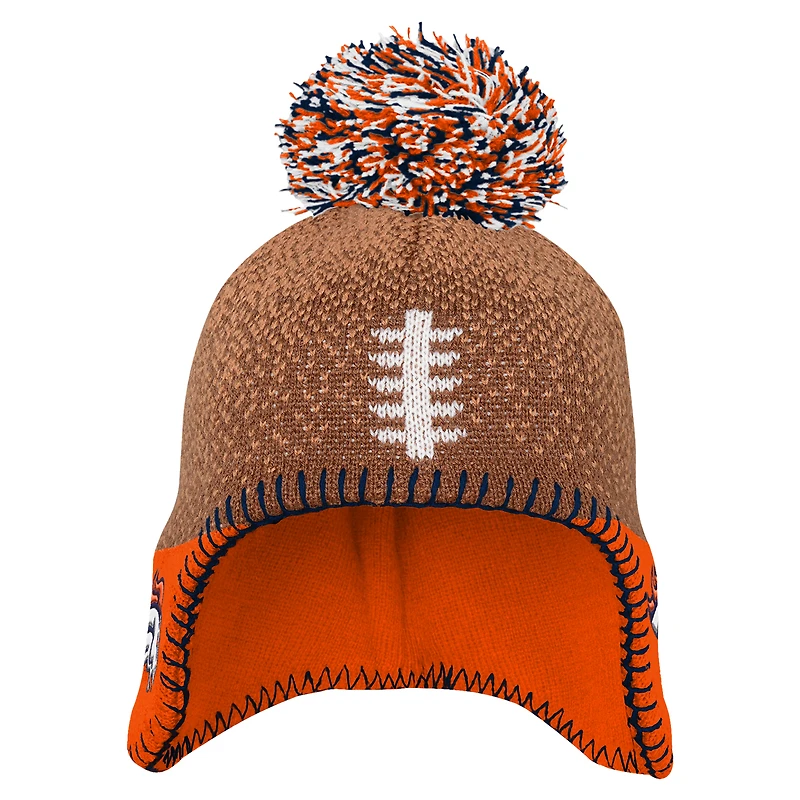 Bonnet tricoté marron pour bébé avec pompon pour football des Denver Broncos