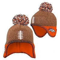 Bonnet tricoté marron pour bébé avec pompon pour football des Denver Broncos