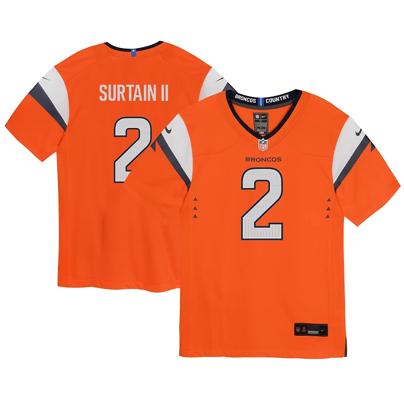Maillot de jeu Nike Patrick Surtain II orange Denver Broncos pour enfant