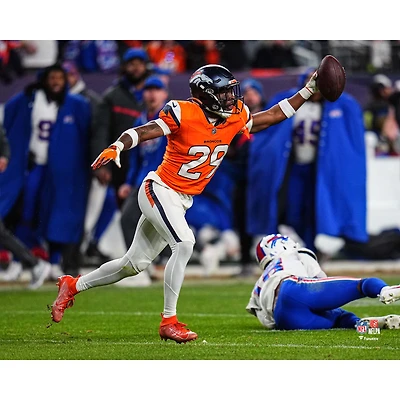 Ja'Quan McMillian Denver Broncos Unsigned 2025 AFC Divisional Round Interception Celebration Photograph
