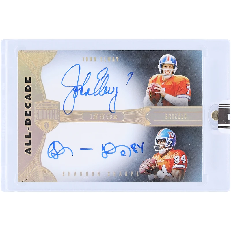 John Elway & Shannon Sharpe Denver Broncos Autographed 2021 Panini Eminence Dual Auto Black Box #ADA-ES #1/1 Card